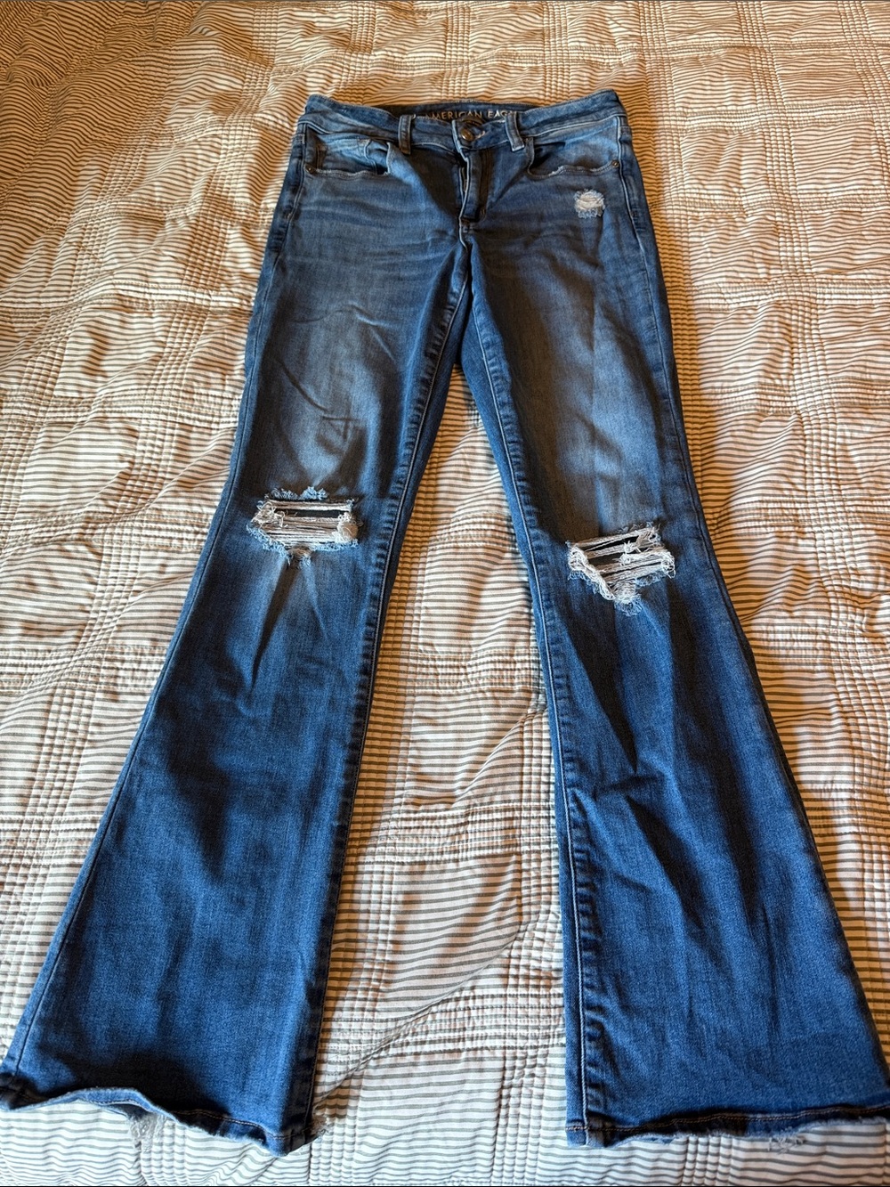 American Eagle Outfitters Dark Blue Distressed Flare Jeans